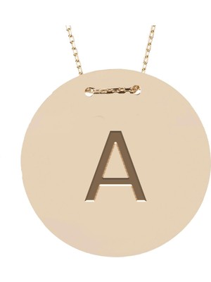 Hakan Mücevherat A Harfi Yuvarlak Plaka 14 Ayar Altın Kolye