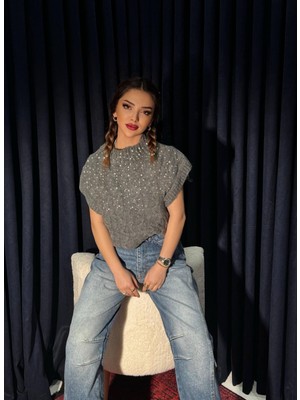 Pearl Touch Saç Örgü Knit Süveter