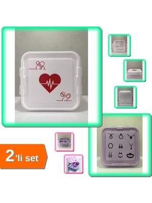 Hereveoyuncak Ilk Yardım Saklama Ecza Kutusu + Takı Dikiş Kutusu Hobi Saklama Kabı - 2li Set T2A2W4