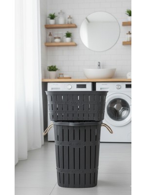 Buclee 65 Lt Kirli Sepeti ve 40 Lt Çamaşır Taşıma Selesi Ikili Banyo Seti | Çamaşır Düzenleyici