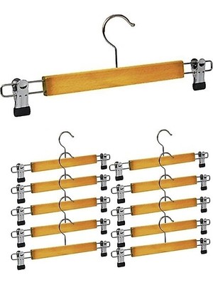 Die Grup 10 Adet Ahşap Metal Uçlu Pantolon ve Etek Askısı (4887)
