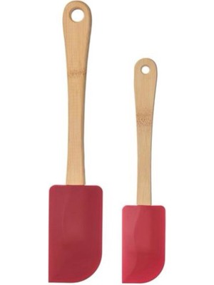 Ikea Bordo Renk -Bambu Saplı Silikon Spatula Yanmaz-Yapışmaz (2 Parça) - (25 CM-20CM )