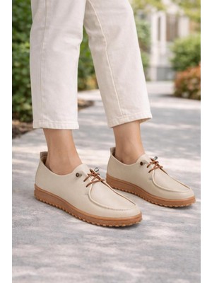 Aymood Bağcıklı Kadın Günlük Ayakkabı - Konforlu ve Şık Tasarım, Rahat Taban Krem Cilt