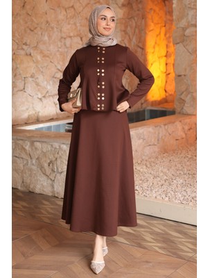 İmaj Butik Kahverengi Eteği Volanlı Bluz Etekli Scuba Takım