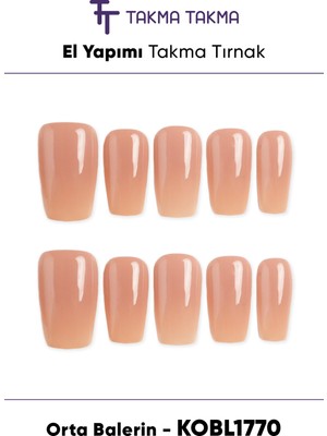 Takma Takma KOBL1770 Orta Balerin 10'lu Tekrar Kullanılabilir El Yapımı Protez Takma Tırnak Ten Rengi-Xs