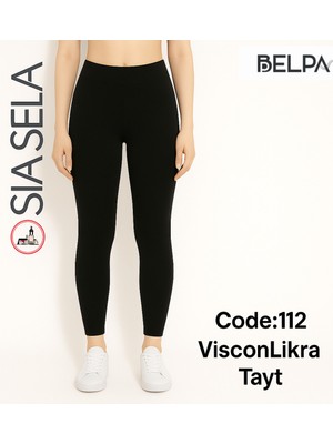 Belpa Sıla Sella Viskon Likralı Siyah Kadın Tayt