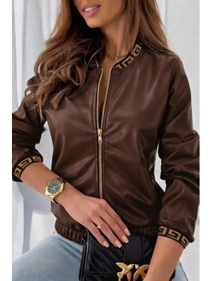 Aymood Kadın Uzun Kollu Ribanalı Önden Fermuarlı Deri Ceket