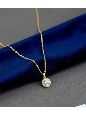 Normadia Parlak Zirkon Taşlı Şık Gold Çelik Kolye, Zarif ve Dayanıklı Takı