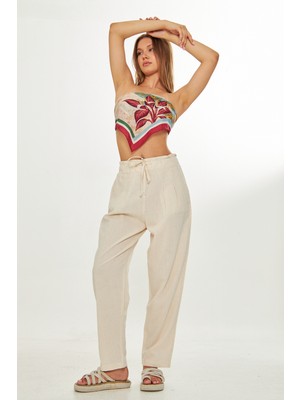 Camenta Cepli, Beli Bağcıklı, Havuç Kesim Keten Pantolon