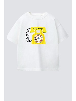 Monila Unisex Çocuk Pamuklu Bisiklet Yaka Baskılı T-Shirt