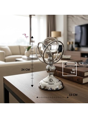 İki Yedi Konsept Lotche Cam Küreli Masa Üstü Metal Dekoratif Obje Modern Ofis Hediyesi Aksesuar Şık Salon Dekorasyon