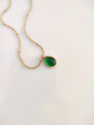 Normadia Haki Yeşili Cam Top Zincirli Minimal Kadın Kolye, Paslanmaz Çelik Gold