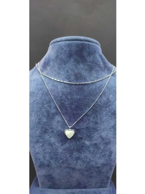 KirLinova Küçük Kalp Figürlü Gümüş Renk Çift Zincir Kolye -Gümüş