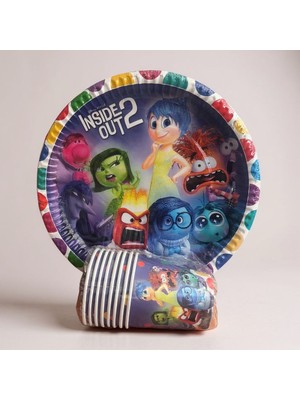Cadde Süs Inside Out 2 Ters Yüz Temalı Tabak Bardak 8'li Set