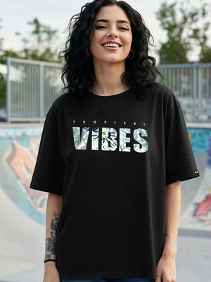 Serac Collection Baskılı Oversize T-Shirt - Siyah