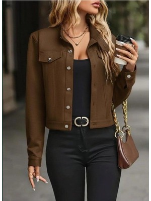 Aymood Kadın Uzun Kollu Önden Düğmeli Kısa Süet Ceket