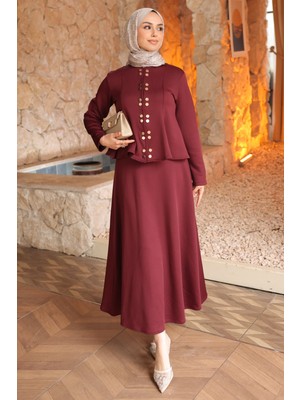 İmaj Butik Bordo Eteği Volanlı Bluz Etekli Scuba Takım