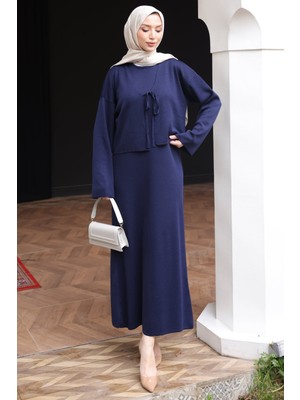 İmaj Butik Lacivert Merserize Triko Hırka Elbise Ikili Kombin Takım