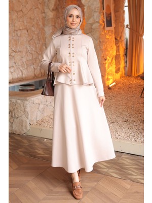 İmaj Butik Bej Eteği Volanlı Bluz Etekli Scuba Takım