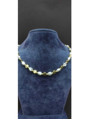 KirLinova Gold Detaylı Inci Görünümlü Minimal Kolye -Altın