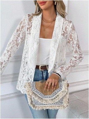 Aymood Kadın Uzun Kollu Yakalı Önü Açık Dantelli Ceket