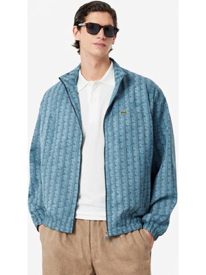 Lacoste Relaxed Fit Monogram Jacket Classic Fit Dik Yaka Logolu Sweatshirt Ceket Mavi