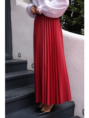 İmaj Butik Bordo Bel Lastikli Piliseli Etek