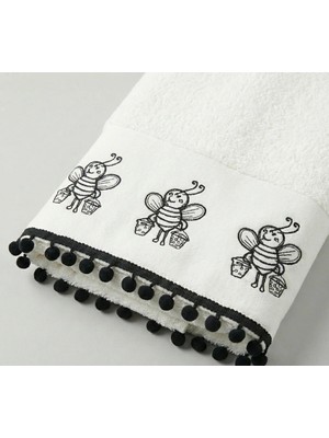 My Balli Store Arı Nakışlı 100% Pamuk El Yüz Havlusu 50X90