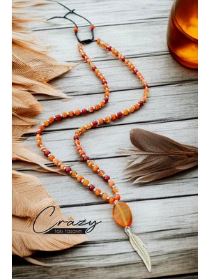 Hakiki Akik & Hematit Doğaltaş Uzun Erkek Kolyesi (70-80 Cm)