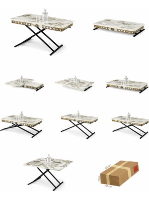 İnura Global Sihirli Sehpa - 7 Kademeli Ayarlanabilir Mermer Desenli Orta Sehpa