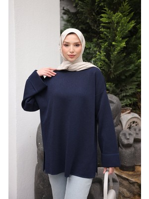 İmaj Butik Lacivert Simli Merserize Triko Kazak