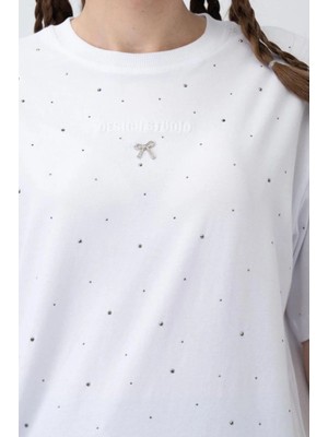 Queen Kids Queenkids Kız Çocuk 7462 Fiyonklu Tişört Beyaz