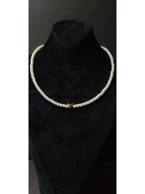 KirLinova Inci Dizilimli Kalp Detaylı Choker Kolye -Beyaz
