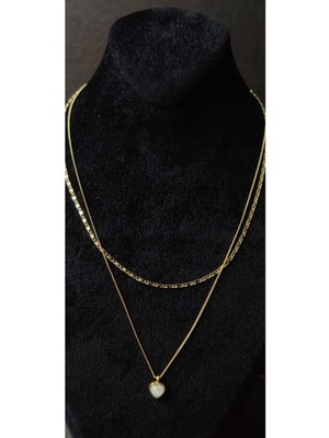 KirLinova Kalp Figürlü Çift Katmanlı Minimal Kolye -Altın