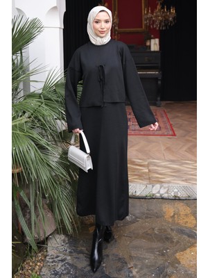 İmaj Butik Siyah Merserize Triko Hırka Elbise Ikili Kombin Takım