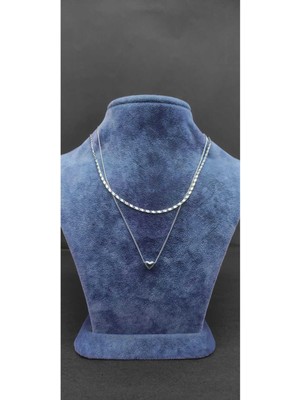 KirLinova Kalp Figürlü Çift Katmanlı Gümüş Ton Minimal Kolye -Gümüş