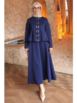 İmaj Butik Lacivert Eteği Volanlı Bluz Etekli Scuba Takım