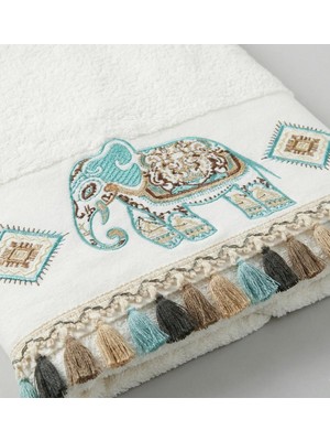 My Balli Store Turkuaz Fil Nakışlı El Yüz Havlusu 50X90 (100% Pamuklu)