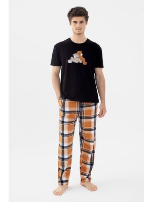 Koza İç Giyim Erkek Kısa Kollu Pamuklu Ekose Desenli Ayıcık Baskılı Pijama Takımı