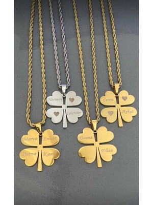 Normadia Şık Çelik Yonca Zincirli Altın Kaplama Kolye 60 cm