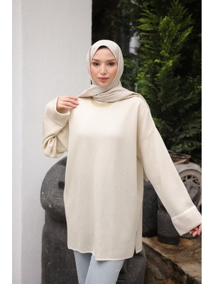 İmaj Butik Krem Simli Merserize Triko Kazak