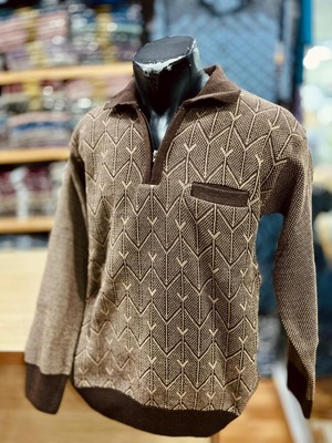 TCR Erkek Triko Yarım Fermuarlı Cepli Desenli Kazak