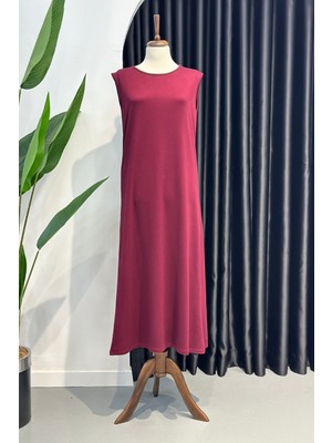 İmaj Butik Mürdüm Bisiklet Yaka Kolsuz Rahat Penye Içlik Elbise