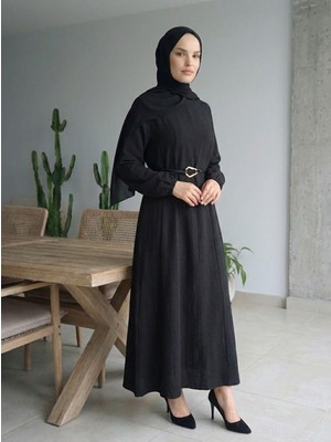 Foremia Parçalı Toka Detay Elbise-Siyah