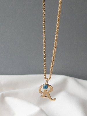 Normadia 316L Kararmaz Çelik Gold Renk Nazar Boncuklu Uzun Burgu Zincirli Kolye