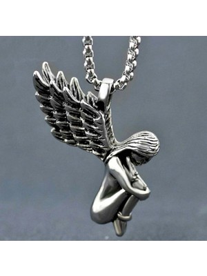Normadia Parlak Paslanmaz Çelik Uzun Zincirli Melek Kanat Kolye