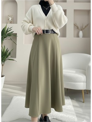 Foremia Açık Haki Kelebek Detaylı Dabıl Etek %40 Polyester %30 Viskon %30 Yün Kadın Beden 40