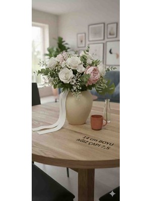 Minimalist Mat Krem Seramik Vazo - 14 cm El Yapımı Dekoratif Vazo