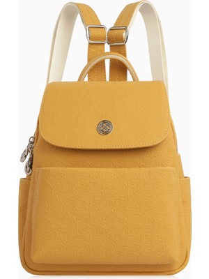 Cengiz Pakel Desenli Kadın Sırt Çantası - 7324G - Hardal