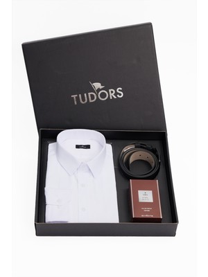 Tudors Özel Kutulu Erkek 3'lü Set Hediyelik - Çeyizlik Gömlek, Parfüm Ve Kemer Seti